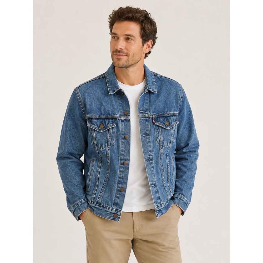 Vintage Levis 70507-4890 Denim Trucker Jacket Medium Wash Made in USA Large